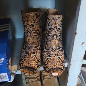 Candie's Black and Gold Patterned Ankle Boots